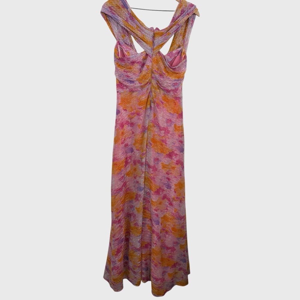 Talbot Runhof NWT Pink Orange Purple Metallic Voile Flower Bouquet Maxi Dress - Picture 3 of 12